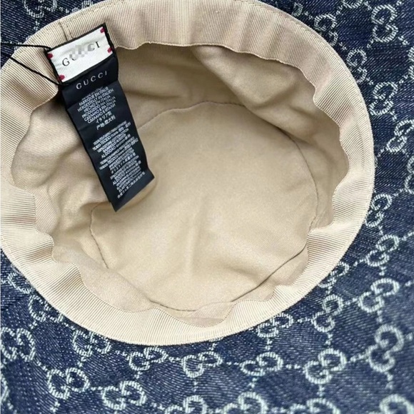 Gucci Blue Denim GG Monogram Wide Brim Bucket Hat / Sun Hat - Picture 4 of 6
